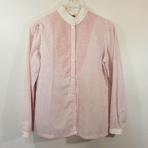 Vintage Sears Red Striped Top Mandarin Collar Med